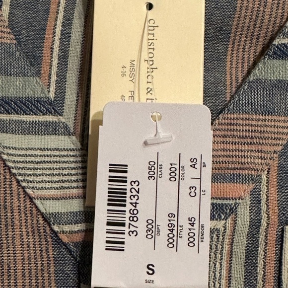NWT Christopher & Banks Blouse Women's  Blue Striped 3/4 Sleeve V-neck - Picture 9 of 9